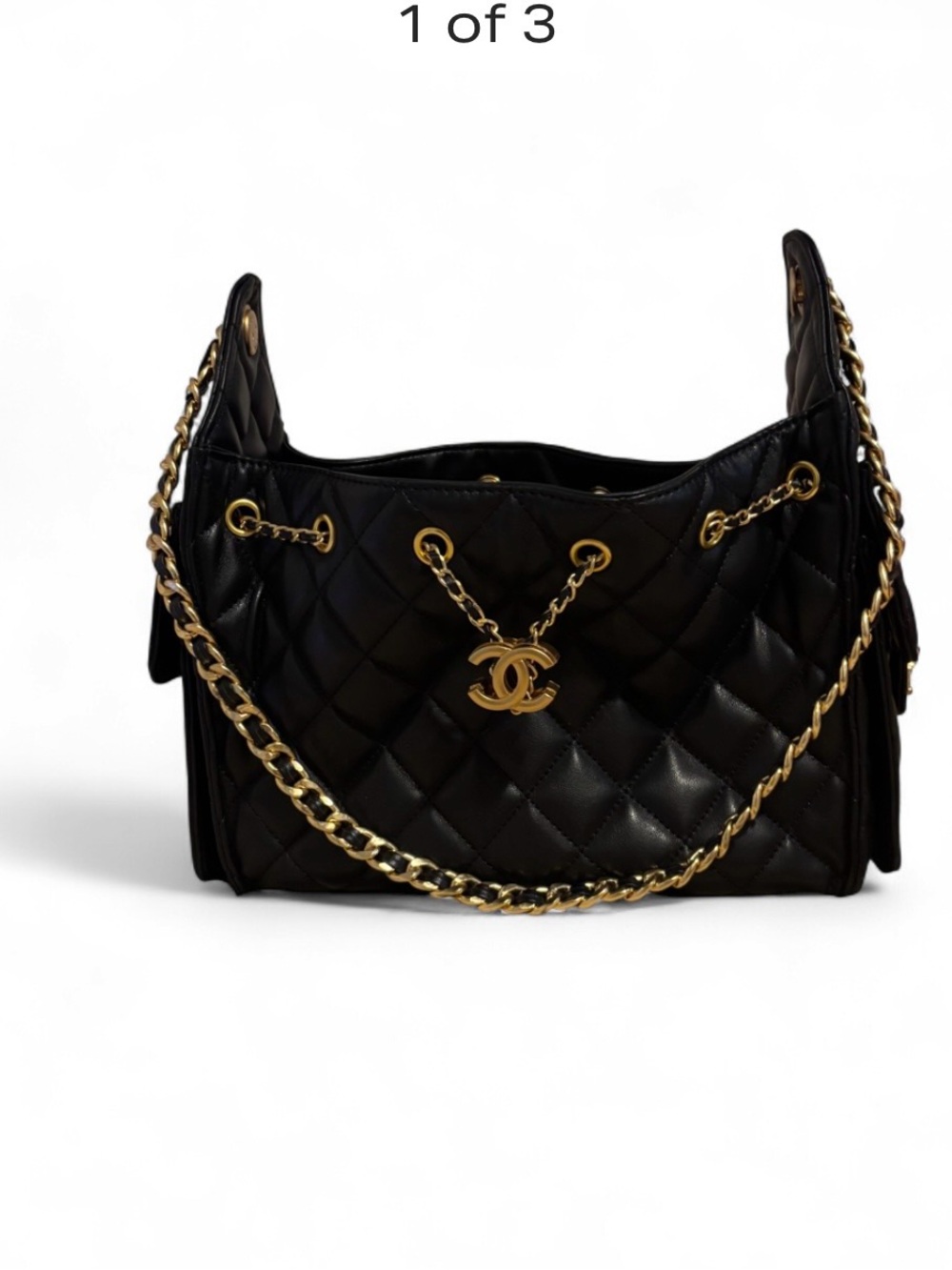 Quilted Black Lambskin Shoulder Bag with Gold Chain